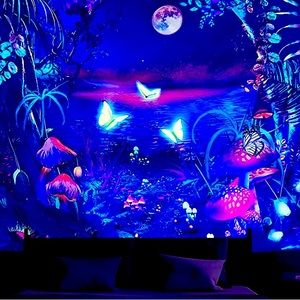 Blacklight tapestry shrooms